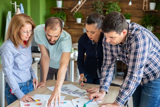 Caucasian team talk new partnership in modern start-up company.Teamwork and success