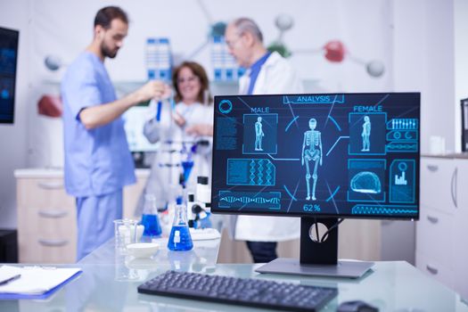 Computer monitor showing body human brain activity. Scientist at work.