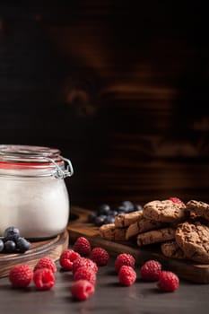 Delicious and tasty cookies for breakfast with milk. Delicious treat.