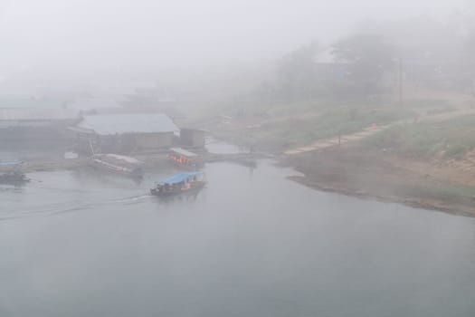 Transport people touris with boat on river with clouds in the morning, relax time on the holiday