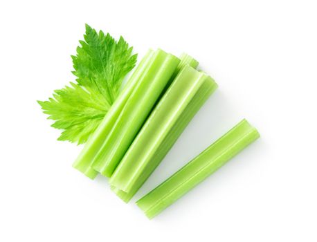 Fresh green celery leaves vegetable isolated on white background, food for healthy concept