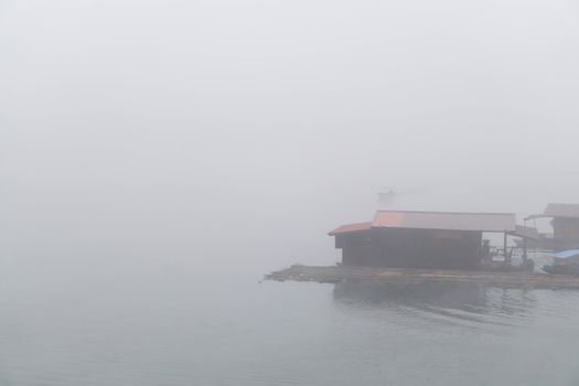 Floating house on the river with clouds in the morning, relax time on the holiday