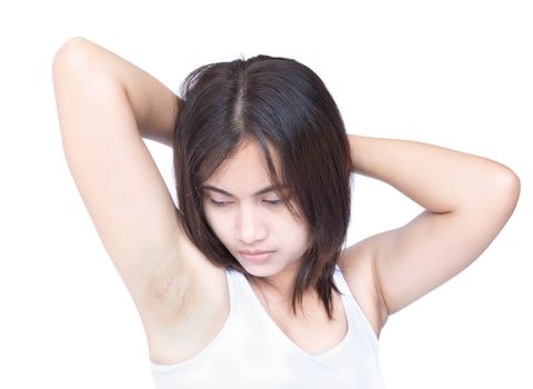 Women problem black armpit on white background for skin care and beauty concept