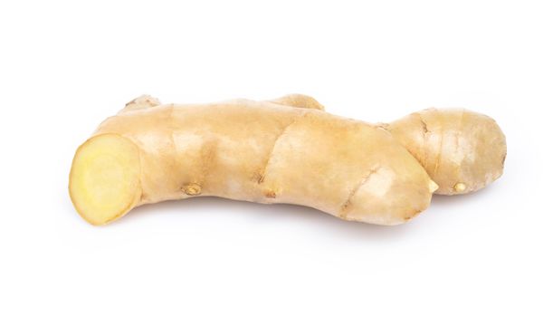 Fresh ginger root with sliced on white background for herb and medical product concept