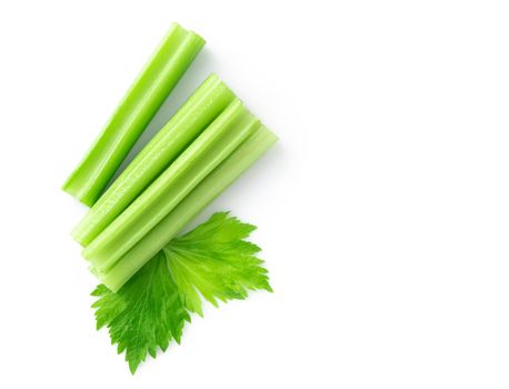 Fresh green celery leaves vegetable isolated on white background, food for healthy concept