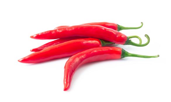 Closeup red chili pepper with sliced on white background, raw food ingredient concept