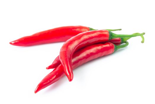 Closeup red chili pepper with sliced on white background, raw food ingredient concept