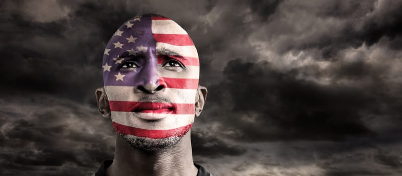 USA rugby player against blue sky with white clouds