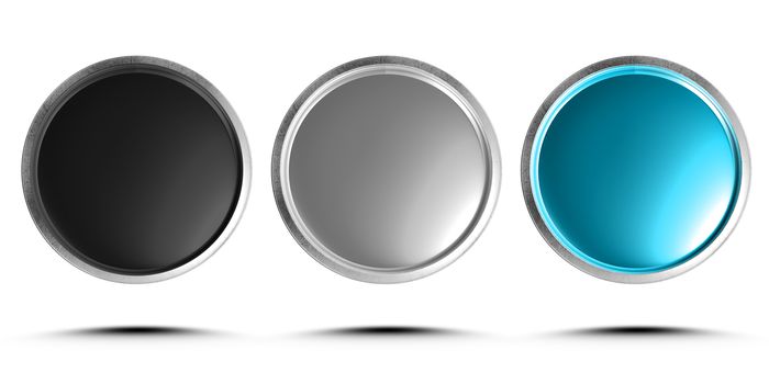 3d illustration push button black, gray, blue isolated on a white background.(with Clipping Path).
