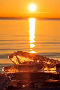 Winter sunset over the lake Balaton (Hungary)