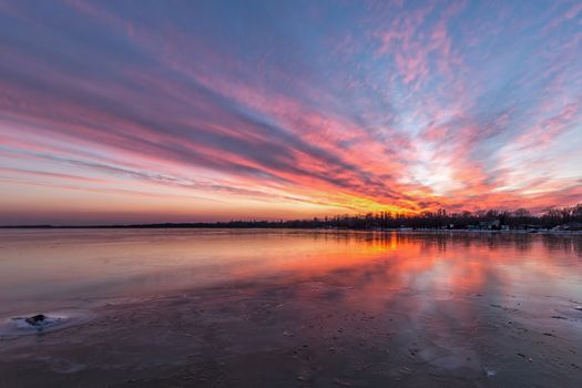 Sunset lights over tke lake