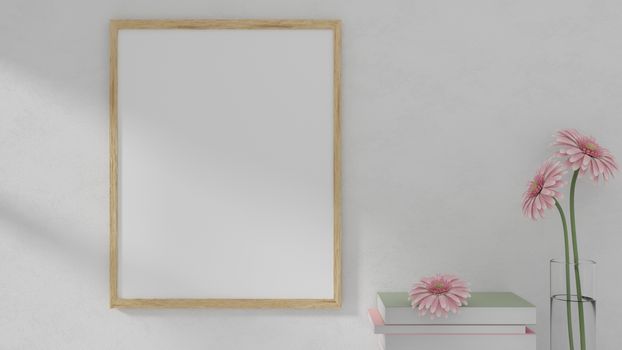 A blank picture and poster frame on the wall. 3D rendering.