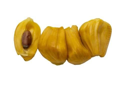 Jackfruit ripe yellow fruit flesh isolated on white background