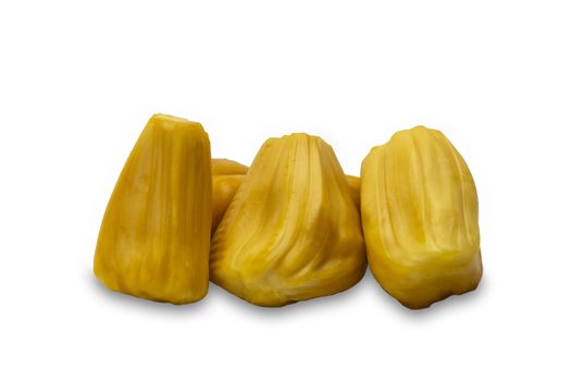 Jackfruit ripe yellow fruit flesh isolated on white background