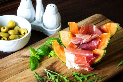 Melon Cantaloupe with the prosciutto