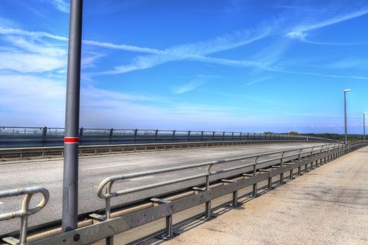 Different views at and from the big Kiel canal bridge in northern germany.