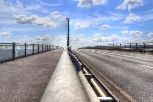 Different views at and from the big Kiel canal bridge in northern germany.