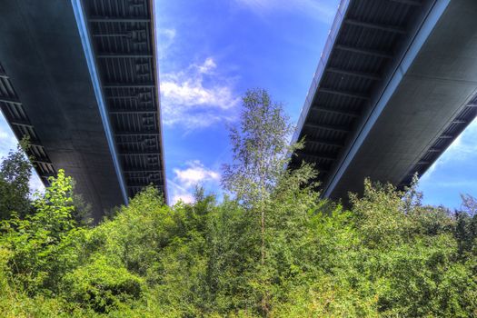 Different views at and from the big Kiel canal bridge in northern germany.