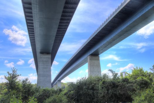 Different views at and from the big Kiel canal bridge in northern germany.