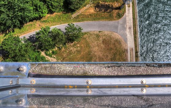 Different views at and from the big Kiel canal bridge in northern germany.