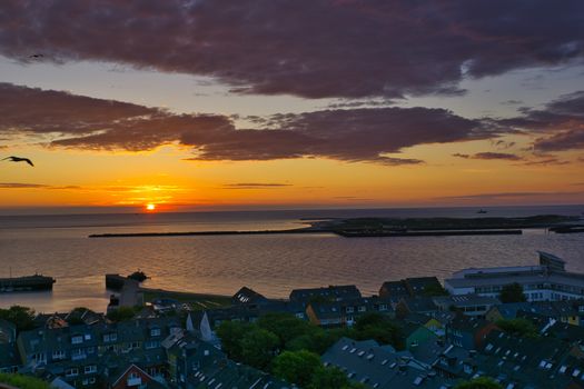 Heligoland - look on the island dune - sunrise over the sea