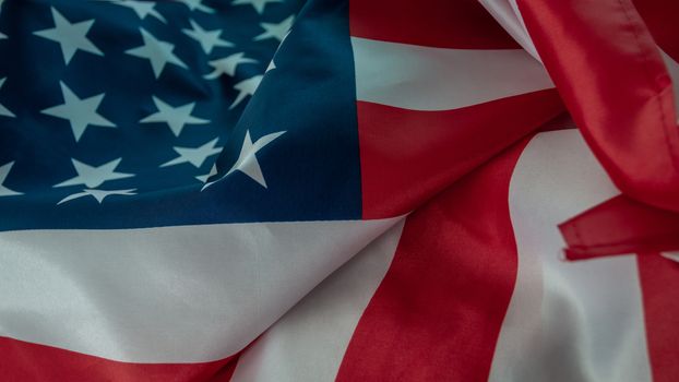 Close-up american flag, USA flag background with copy space. Top view