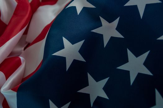 Close-up american flag, USA flag background with copy space. Top view