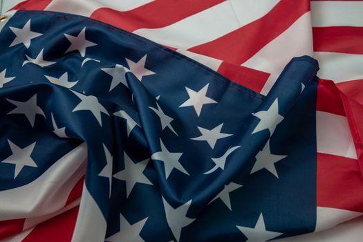 Close-up american flag, USA flag background with copy space. Top view