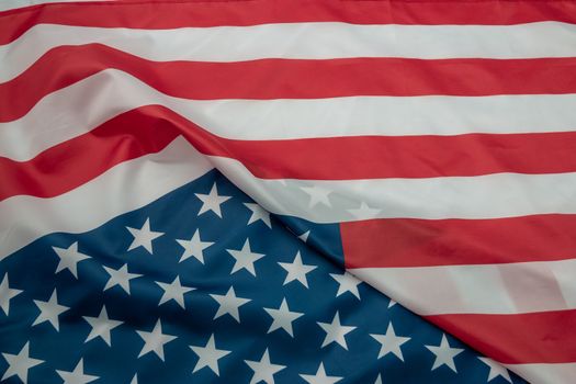 Close-up american flag, USA flag background with copy space. Top view