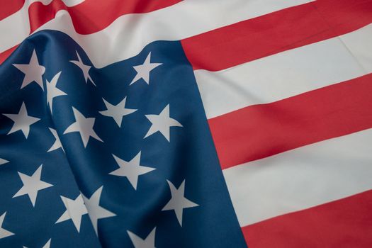 Close-up american flag, USA flag background with copy space. Top view