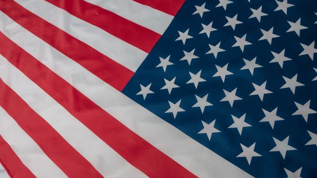 Close-up american flag, USA flag background with copy space. Top view