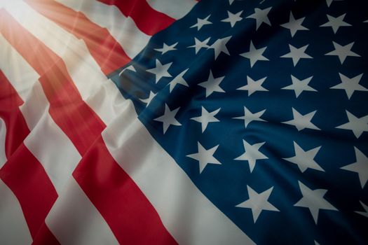 Close-up american flag, USA flag background with copy space. Top view