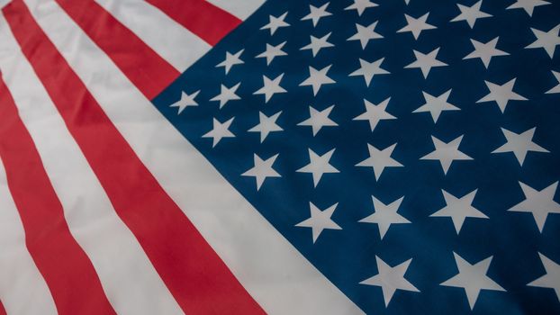 Close-up american flag, USA flag background with copy space. Top view