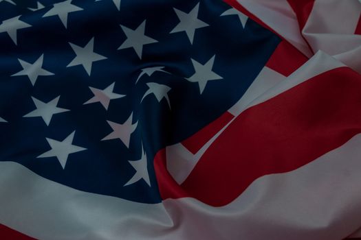 Close-up american flag, USA flag background with copy space. Top view