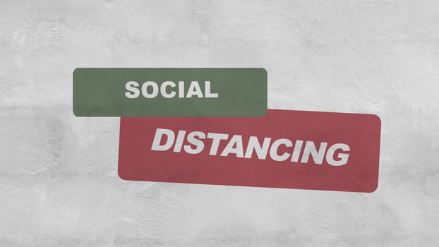 "SOCIAL DISTANCING" Paint text on the cement wall