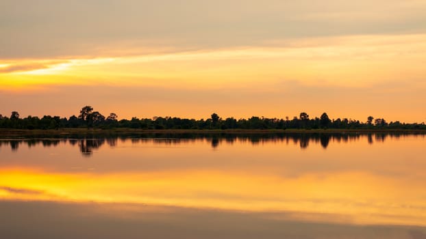 Nature landscape. reflection of the lake in evening with dramatic sky