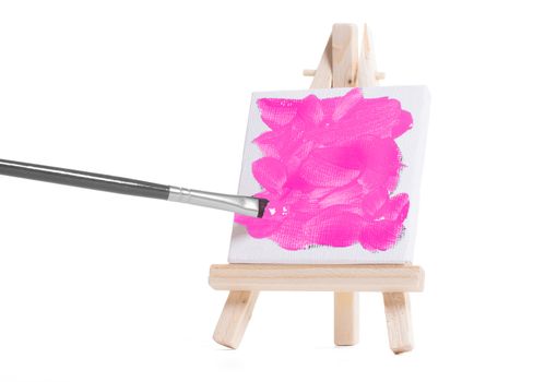 Miniature tripod for painting, painting in pink