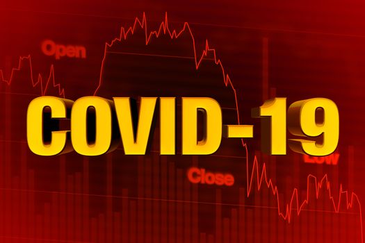 COVID-19 or COVID 19 Corona Virus Word on Chart of Falling Stock Market in Red