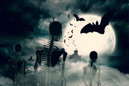 Digitally generated Army of skeletons under full moon