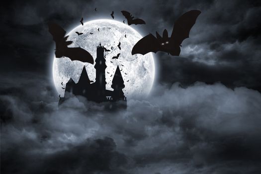 Digitally generated Bats flying from draculas castle