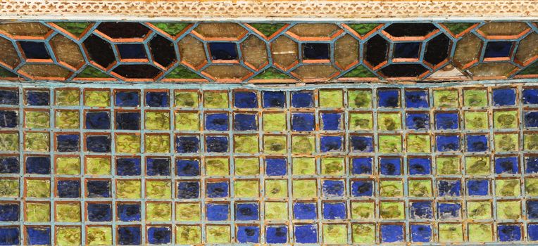 asian old ceramic mosaic. elements of oriental ornament on ceramic tiles