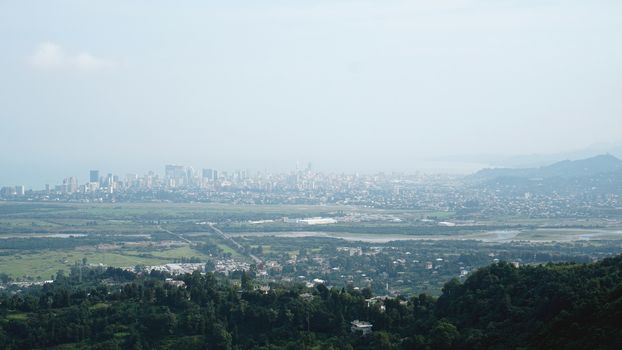 View of Batumi bay and cityscape in Georgia with skyline on sunny day
