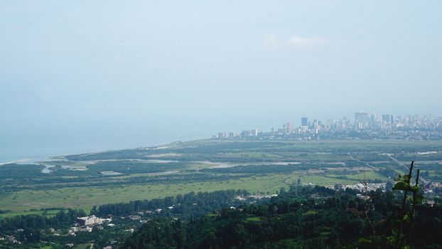 View of Batumi bay and cityscape in Georgia with skyline on sunny day