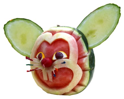 Sculpture of freshly cut watermelon, isolated on a white background