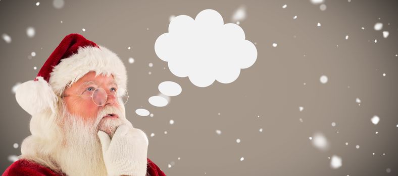Santa is thinking about something against grey background with vignette