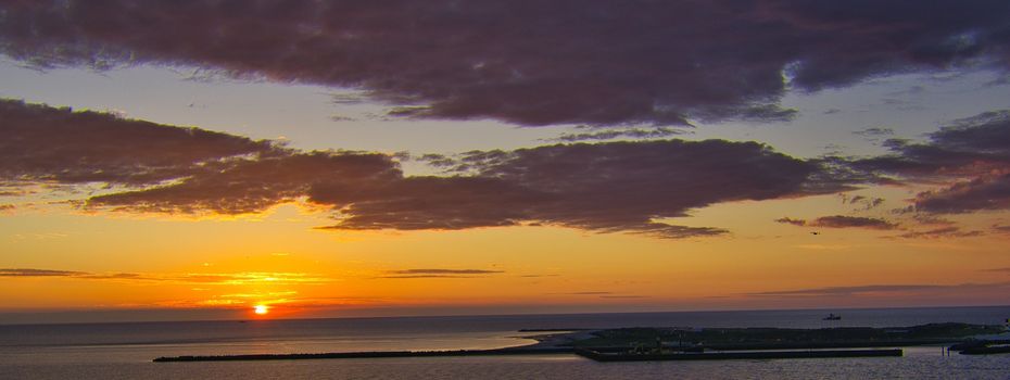 Heligoland - look on the island dune - sunrise over the sea