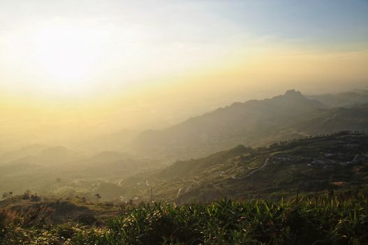 Beautiful mountain and valley views in the morning, Phu Thap Berk, Phetchabun Province in Thailand.