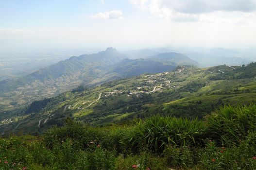 Beautiful mountain and valley views in the morning, Phu Thap Berk, Phetchabun Province in Thailand.