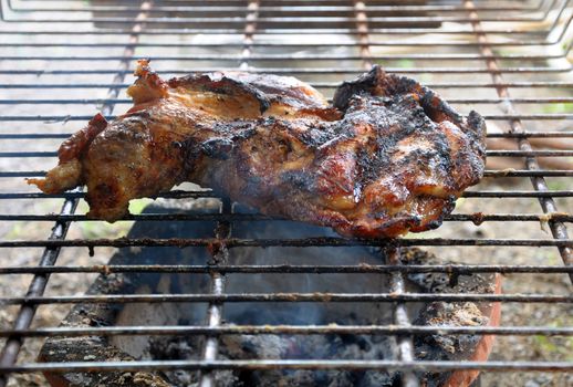 Big pork Grilled on hot charcoal until cooked.