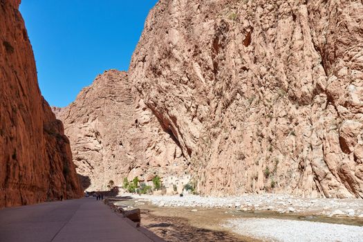 Todra Gorge, a canyon in the High Atlas Mountains in Morocco, near the town of Tinerhir. One of the most spectacular canyons in the world, In some places the walls of the ravine reach a height of 400m